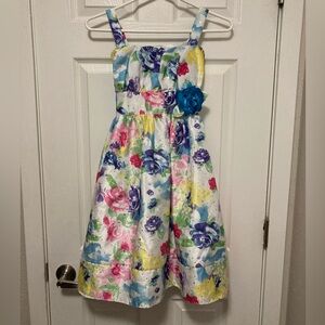 *Emily West White Multicolor Floral Crystal Bead Detail Sleeveless Dress#N